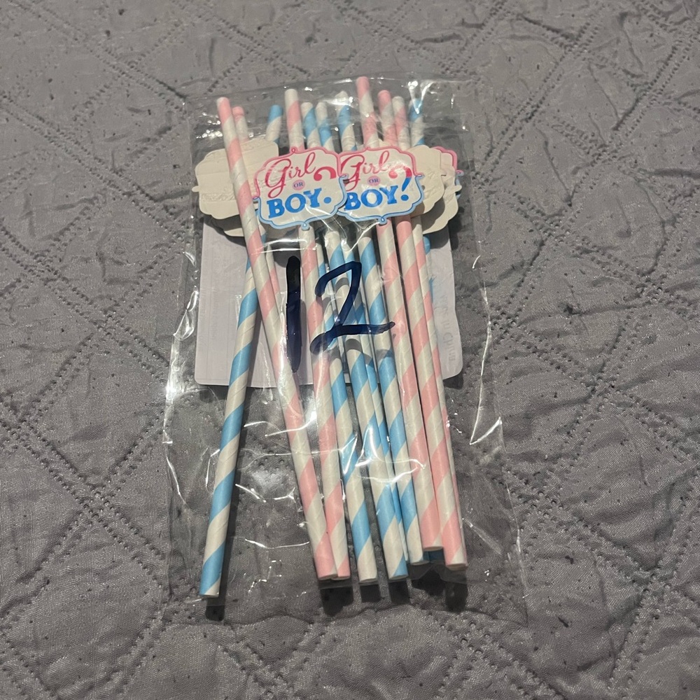 Gender Reveal Pink & Blue Striped Paper Straws